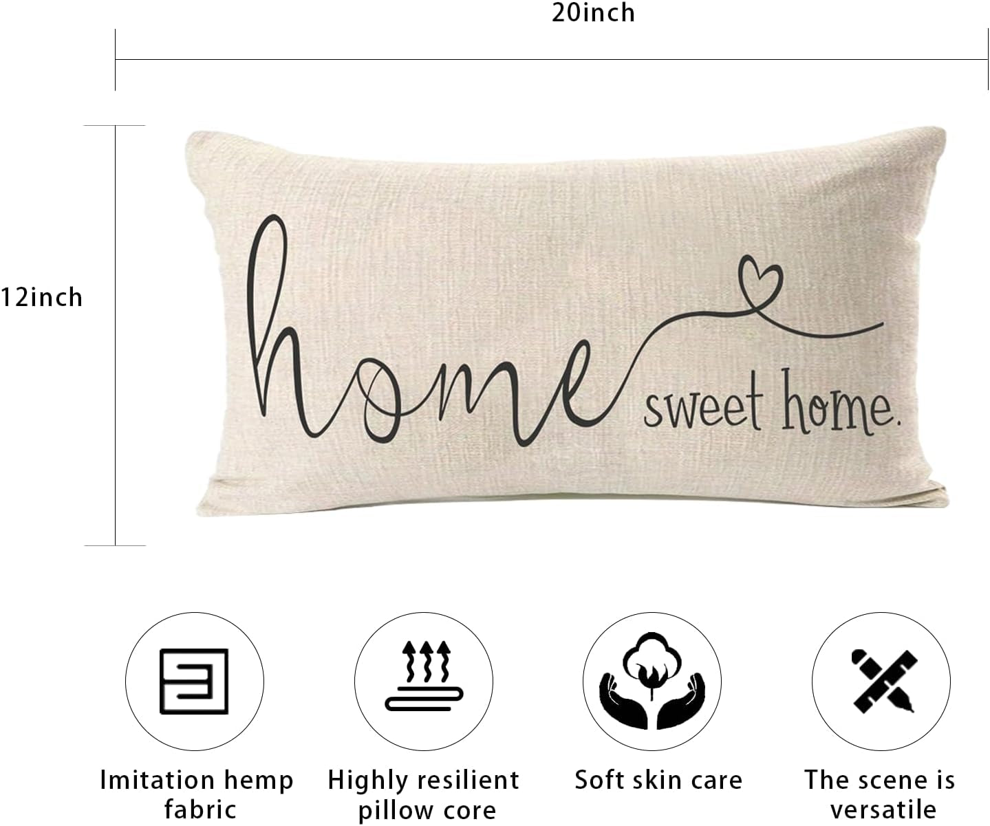 Home Sweet Home Quotes Farmhouse Pillow Covers 12X20 Inch,Home Decorative Throw Pillow Case Cushion Cover,Housewarming Gift